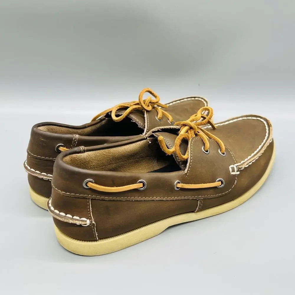 J Crew Shoes Mens 10 Brown Leather Boat Deck Moc Toe Casual Comfort Nautical